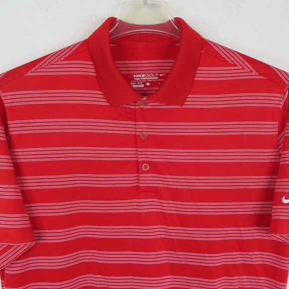 Nike Golf Mens Large Dri Fit  Tour Performance Red White Stripe Polo Shirt Top - Picture 2 of 9